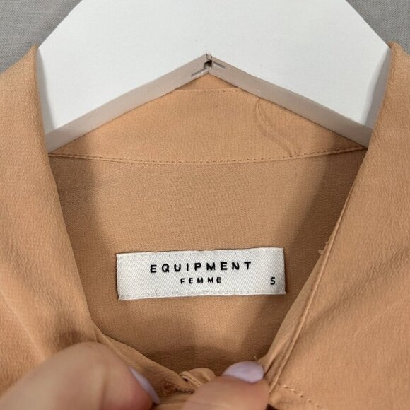 Equipment Womens Top Small Parasol Peach Orange Silk Button Shirt Blouse Work - Picture 9 of 11
